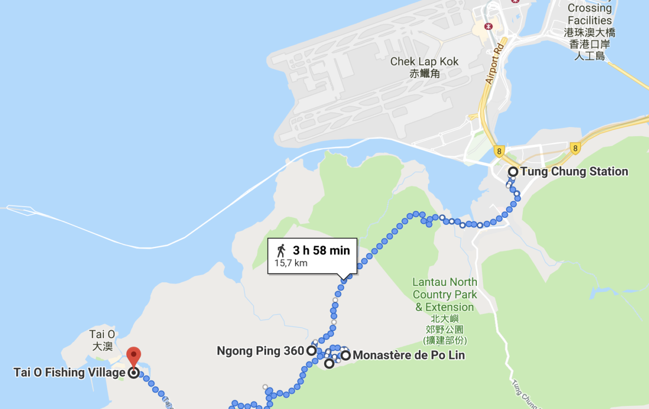 Itinéraire google map pour la visite de Lantau