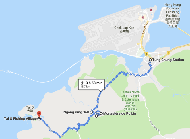 Itinéraire google map pour la visite de Lantau