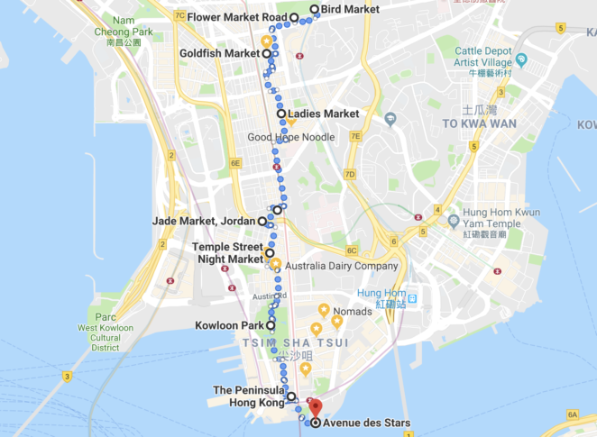 Itinéraire sur google map pour visiter Kowloon